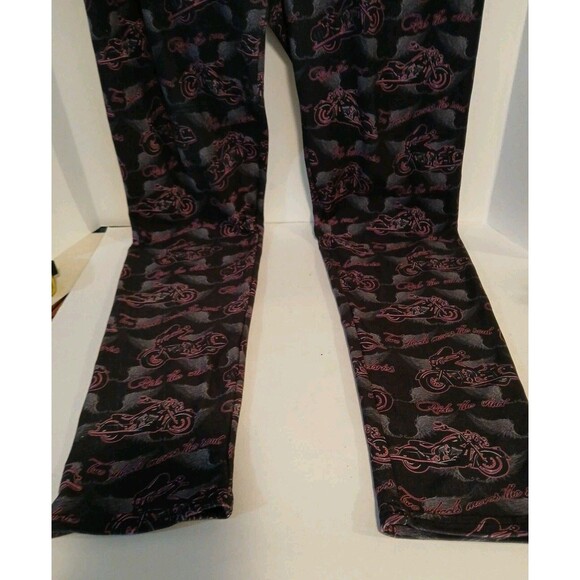 Gemini Design Apparel Leggings Black/Gray Wing With Pink Motorcycles One Size - Picture 2 of 16